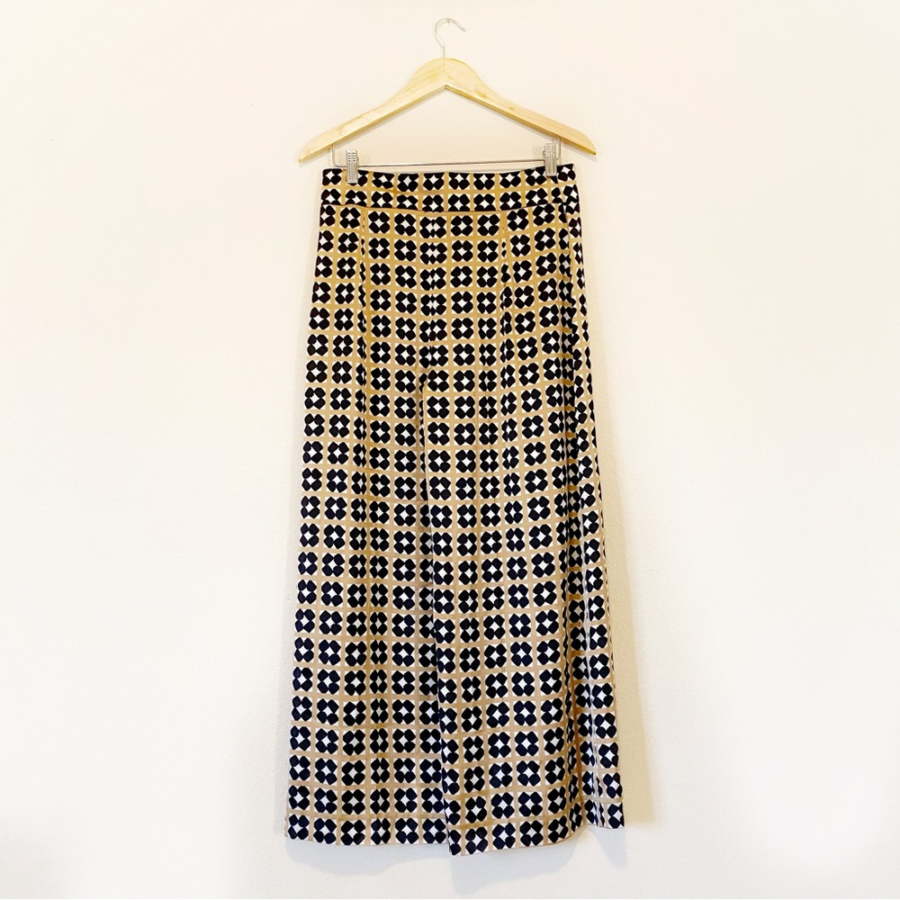 Zara Black Gold Geometric Pattern Wide Leg Satin Side Zipper Pants Size Large